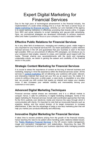 Expert Digital Marketing for Financial Services