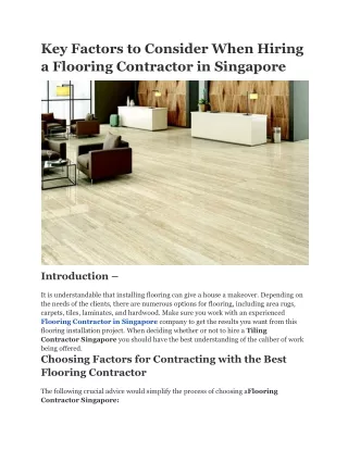 Key Factors to Consider When Hiring a Flooring Contractor in Singapore