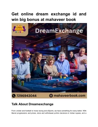 Get online dream exchange id and win big bonus at mahaveer book