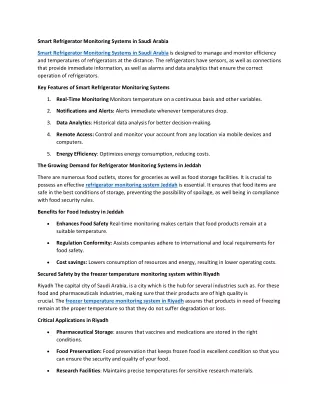 Smart Refrigerator Monitoring Systems in Saudi Arabia