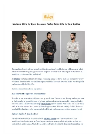 Handloom Shirts for Every Occasion: Perfect Rakhi Gifts for Your Brother