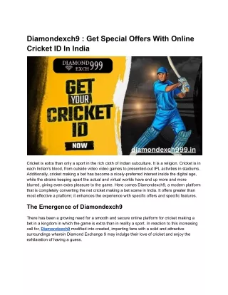 Diamondexch9 - Get Special Offers With Online Cricket ID In India