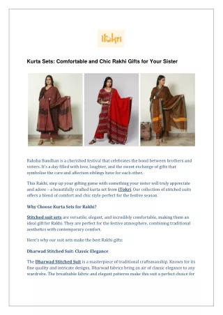 Kurta Sets: Comfortable and Chic Rakhi Gifts for Your Sister