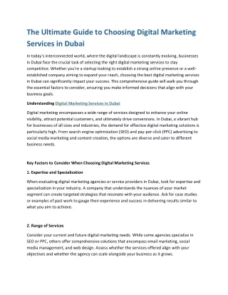 The Ultimate Guide to Choosing Digital Marketing Services in Dubai