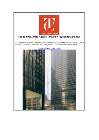 Condo Real Estate Agents Toronto | Topcondoteam.com