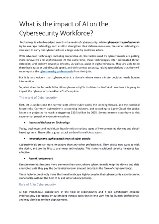 What is the impact of AI on the Cybersecurity Workforce