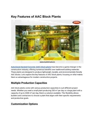 Key Features of AAC Block Plants