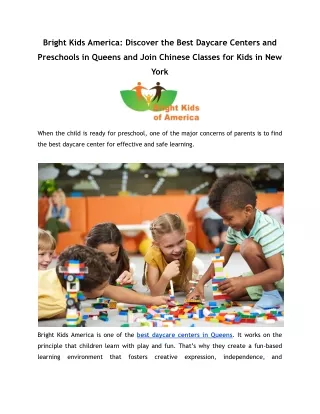 Bright Kids America: Discover the Best Daycare Centers and Preschools in Queens