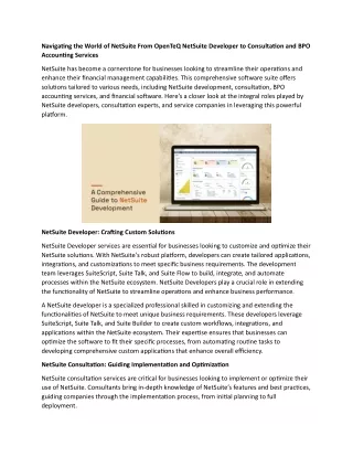 Navigating the World of NetSuite From OpenTeQ NetSuite Developer to Consultation and BPO Accounting Services