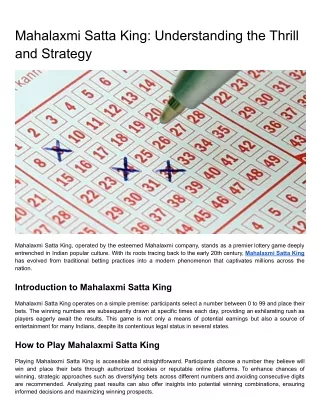 Mahalaxmi Satta King: Understanding the Thrill and Strategy