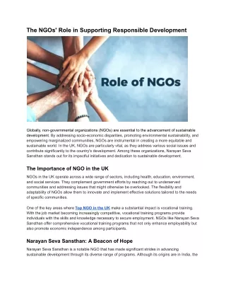 The Role of NGO in Advancing Sustainable Development