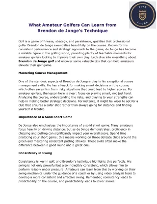 What Amateur Golfers Can Learn from Brendon de Jonge's Technique -www.5clubsgolf.com