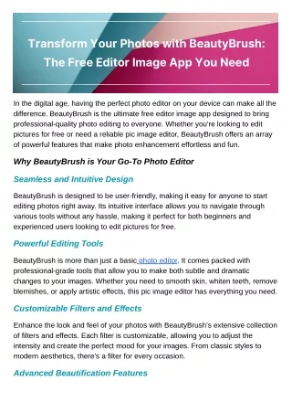 Transform Your Photos with BeautyBrush: The Free Editor Image App You Need