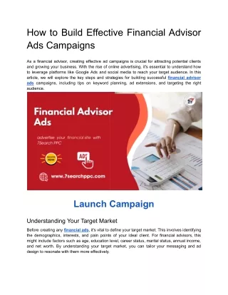 How to Build Effective Financial Advisor Ads Campaigns