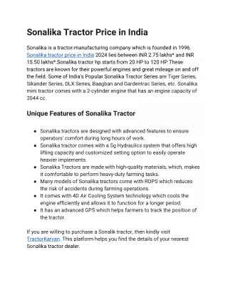 Sonalika Tractor Price in India