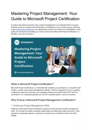 Mastering Project Management_ Your Guide to Microsoft Project Certification