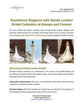 Experience Elegance with Dando London Bridal Collection at Always and Forever