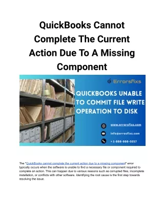 QuickBooks Cannot Complete The Current Action Due To A Missing Component