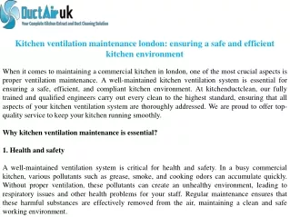 Kitchen ventilation maintenance london ensuring a safe and efficient kitchen environment