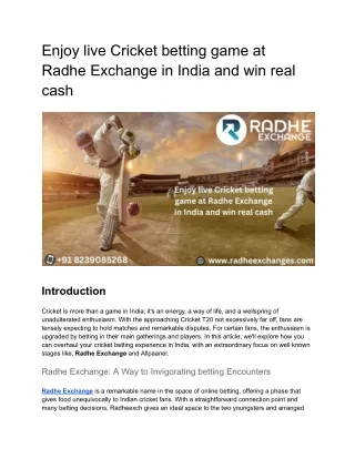 Enjoy live Cricket betting game at Radhe Exchange in India and win real cash