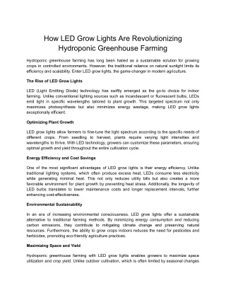 How LED Grow Lights Are Revolutionizing Hydroponic Greenhouse Farming