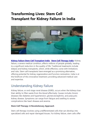 Kidney Failure Stem Cell Transplant India