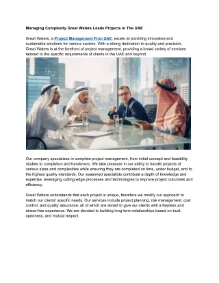 Managing Complexity Great Waters Leads Projects in The UAE