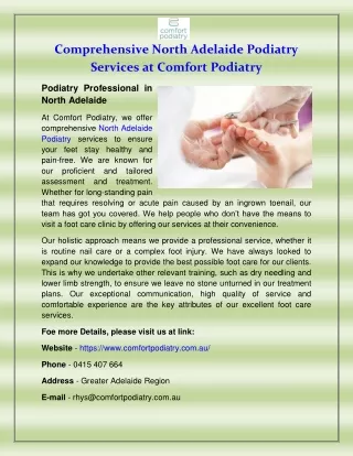 Comprehensive North Adelaide Podiatry Services at Comfort Podiatry