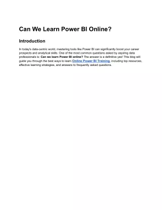 Can We Learn Power BI Online