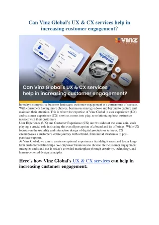 Can Vinz Global's UX & CX services help in increasing customer engagement