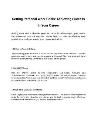 Setting Personal Work Goals: Achieving Success in Your Career