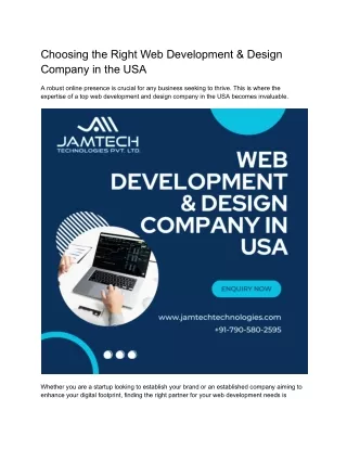 Choosing the Right Web Development Design Company in the USA