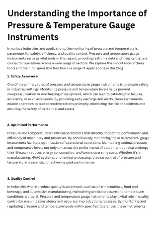 Understanding the Importance of Pressure & Temperature Gauge Instruments