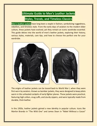 Ultimate Guide to Men's Leather Jackets: Styles, Trends, and Timeless Classics