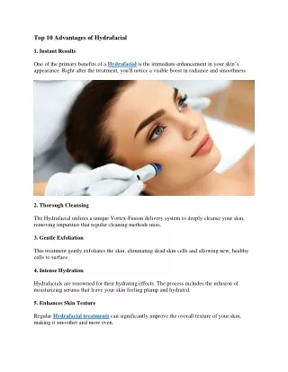 Top 10 Advantages of Hydrafacial