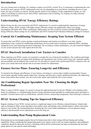 A Comprehensive Guide to HVAC Replacement Costs in Sterling, VA