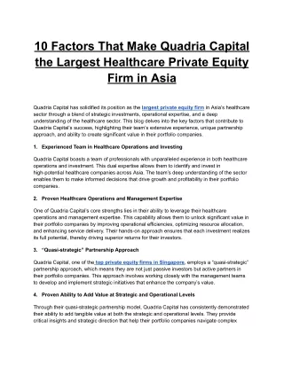 10 Factors That Make Quadria Capital the Largest Healthcare Private Equity Firm in Asia