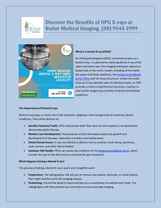 Discover the Benefits of OPG X-rays at Butler Medical Imaging. (08) 9544 3999