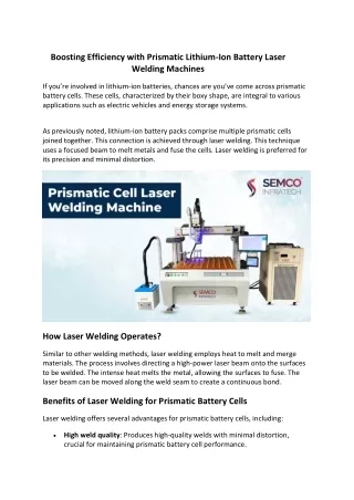 Boosting Efficiency with Prismatic Lithium-Ion Battery Laser Welding Machines