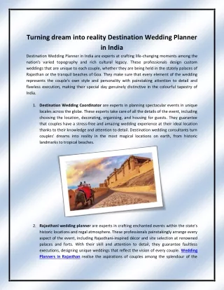 Turning dream into reality Destination Wedding Planner in India