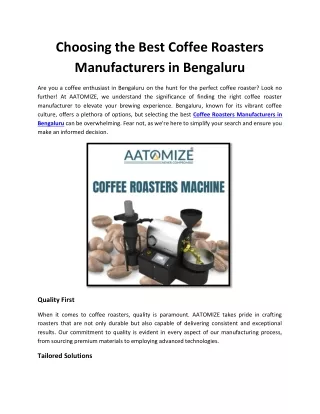 Choosing the Best Coffee Roasters Manufacturers in Bengaluru