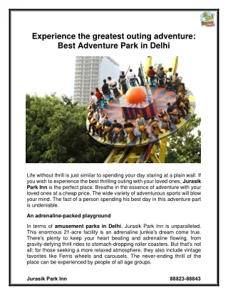 Experience the greatest outing adventure Best Adventure Park in Delhi