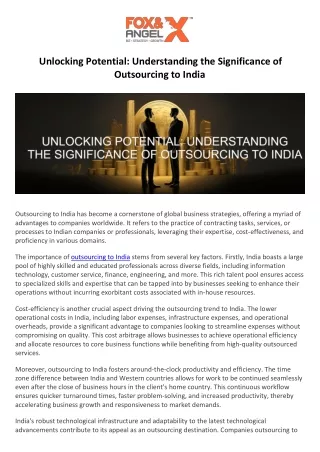 Unlocking Potential Understanding the Significance of Outsourcing to India