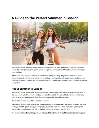 A Guide to the Perfect Summer in London | Mowbray Court Hotel
