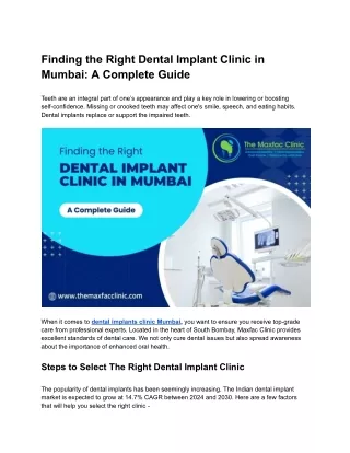 Finding the Right Dental Implant Clinic in Mumbai: A Complete Guide