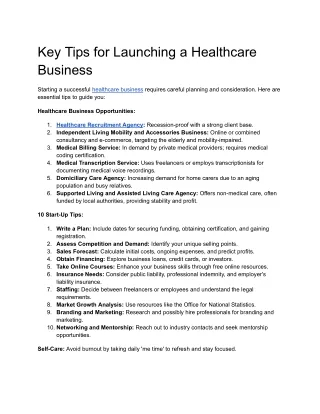 Key Tips for Launching a Healthcare Business
