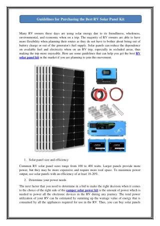 Guidelines for Purchasing the Best RV Solar Panel Kit