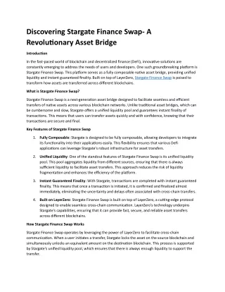 Stargate Finance Swap- A Revolutionary Asset Bridge