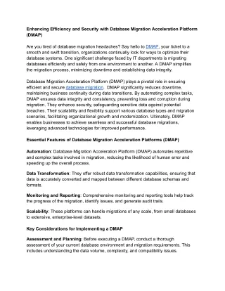 Enhancing Efficiency and Security with Database Migration Acceleration Platform (DMAP)