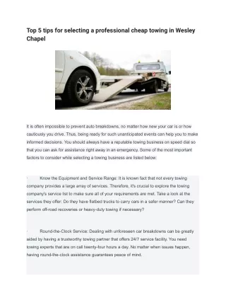 Top 5 tips for selecting a professional cheap towing in Wesley Chapel